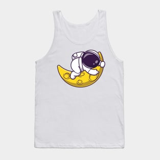 Cute Astronaut With Sickle Moon Cartoon Tank Top